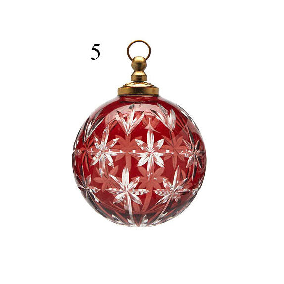 Addobbo Pallina in Vetro Rosso con Intagli Ø10 cm Mod.5 - EDG - Enzo De Gasperi