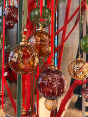 Addobbo Pallina in Vetro Rosso con Intagli Ø10 cm Mod.3 - EDG - Enzo De Gasperi