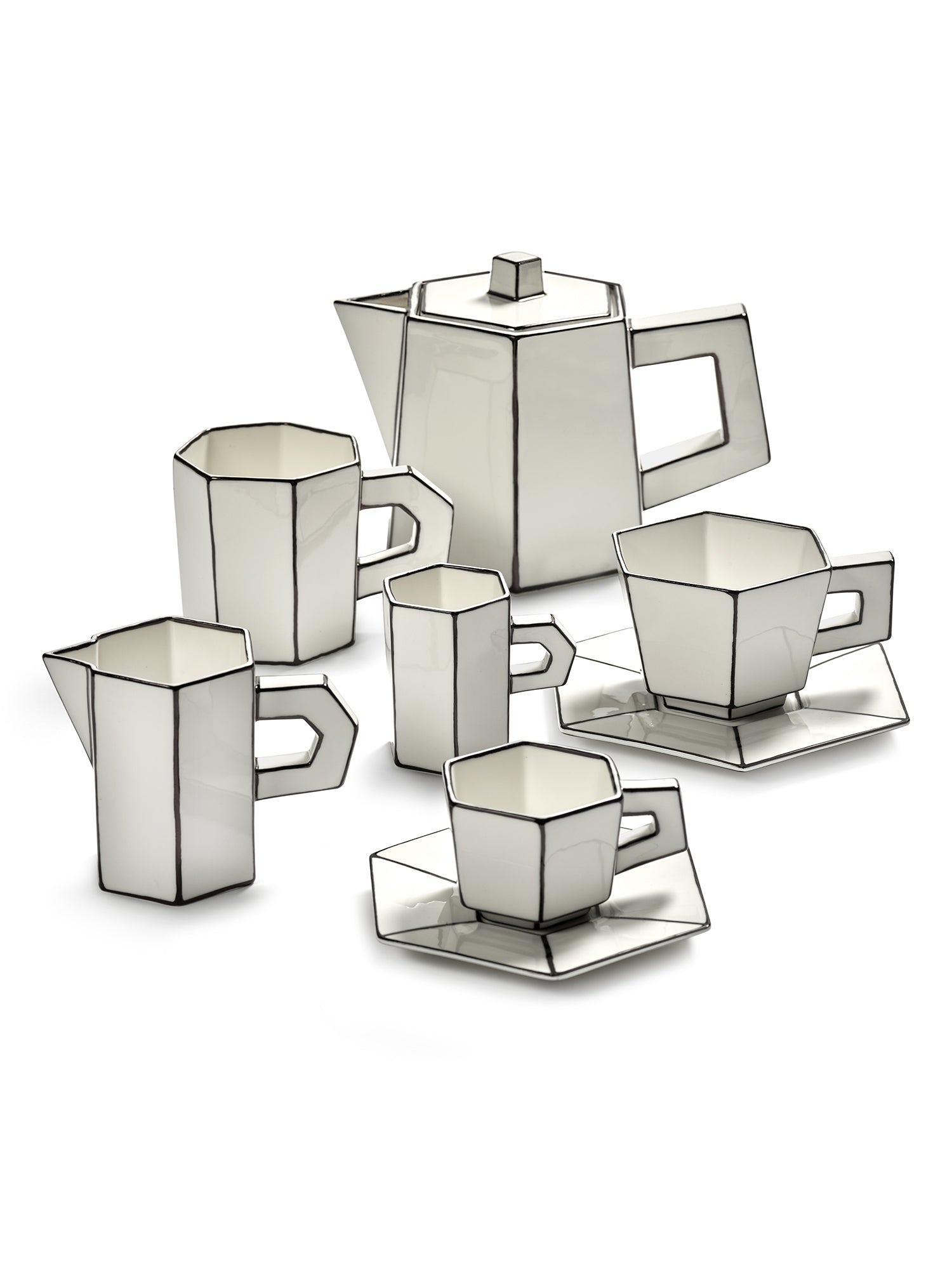 Tazza da Cappuccino con Piattino in Porcellana Bianco/Nero – Collezione Carte Blanche – Annebet Philips Per Serax