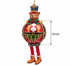 Addobbo Palla Gatto di Natale EDG Enzo De Gasperi in vetro rosso con stivali arancio dimensioni Ø 10 cm