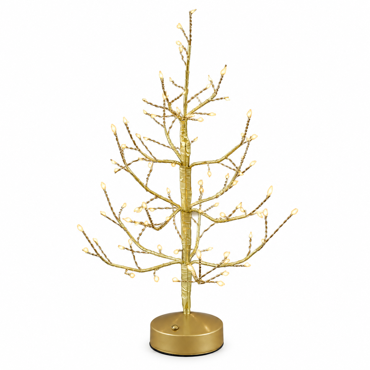Albero LED Faggio Oro EDG Enzo De Gasperi H 45 × Ø 10 cm con 90 MiniLED dimmerabili su sfondo bianco
