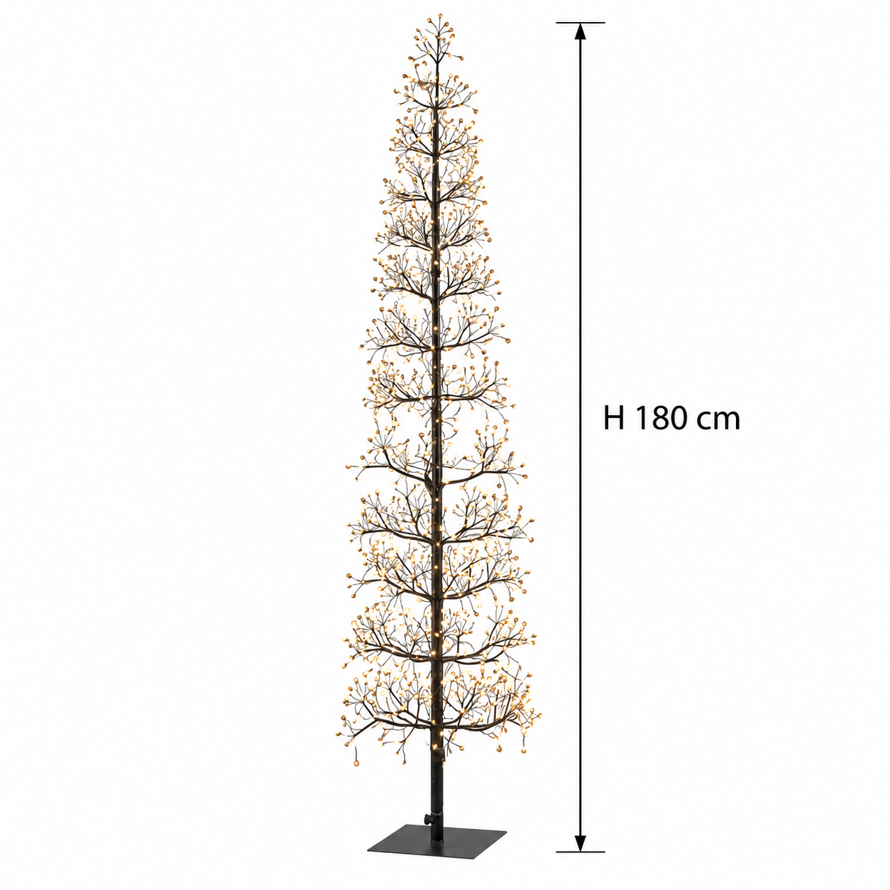 Albero LED Faggio Slim Nero EDG Enzo De Gasperi H 180 cm con MicroLED a luce calda e indicazione dell’altezza