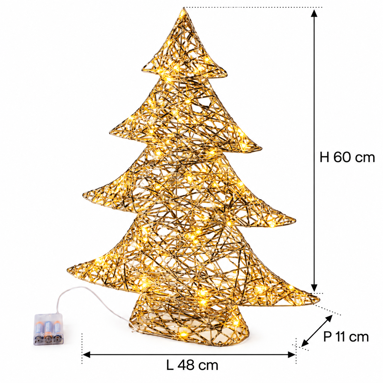 Albero LED Stripes Oro EDG Enzo De Gasperi con dimensioni H 60 × L 48 × P 11 cm e 60 MicroLED