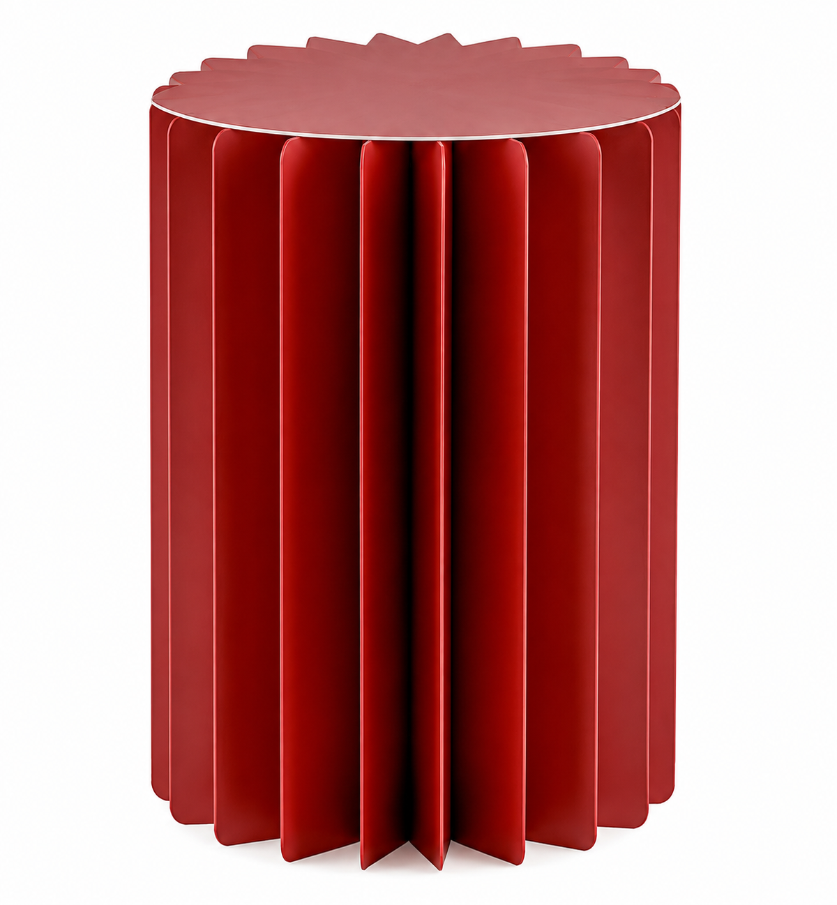 Alzata arredo Origami New rossa EDG Enzo De Gasperi H40 Ø30 cm, struttura geometrica in carta pieghettata con ripiano superiore, design contemporaneo.