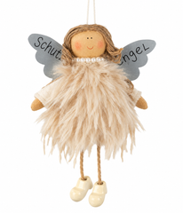 Angelo Guardiano da appendere in stoffa con pelliccia beige H16 cm