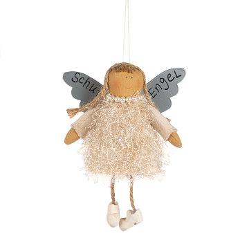Angelo Artigianale con Abito Flappe Beige | Decorazione natalizia da appendere