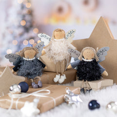 Angelo Artigianale con Abito Flappe Beige | Decorazione natalizia da appendere