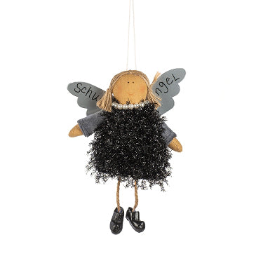 Angelo Artigianale con Abito Flappe Nero | Decorazione natalizia da appendere