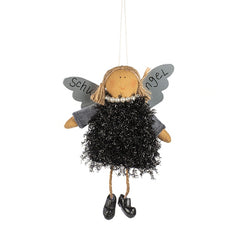 Angelo Artigianale con Abito Flappe Nero | Decorazione natalizia da appendere