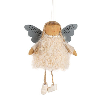 Angelo Artigianale con Pelliccia Beige | Decorazione natalizia da appendere