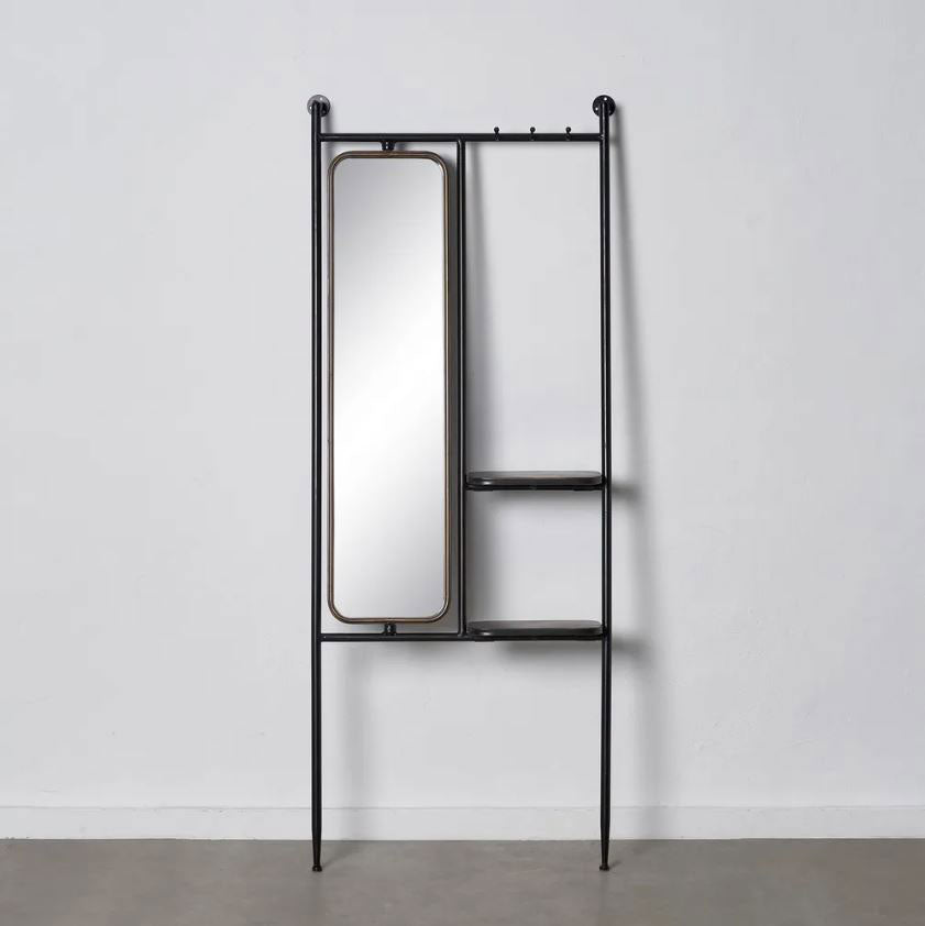 Appendiabiti con Specchio Rettangolare in Metallo Nero L67 X P19 X H166,50 CM - 603129
