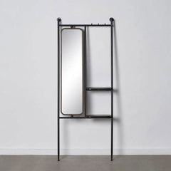 Appendiabiti con Specchio Rettangolare in Metallo Nero L67 X P19 X H166,50 CM - 603129