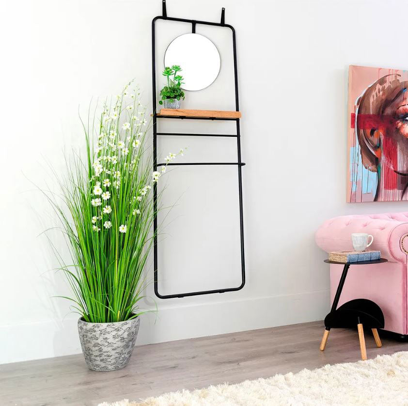 Appendiabiti con Specchio in Metallo Nero L56,90 X P15 X H171,90 CM - 105946