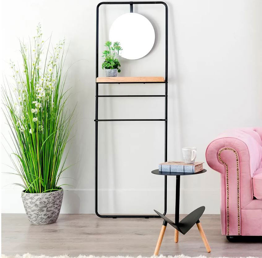 Appendiabiti con Specchio in Metallo Nero L56,90 X P15 X H171,90 CM - 105946