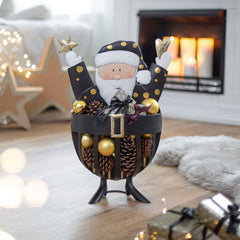 Baden Collection Babbo Natale in Metallo Nero e Oro con Cestino H50 Cm - 1248622