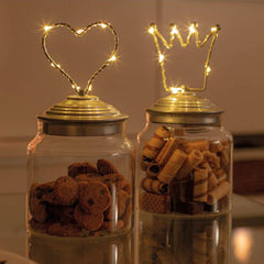 Barattolo di vetro con tappo in alluminio oro decoro Corona Led : Barattoli natalizi - 1202232