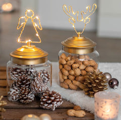 Barattolo di vetro con tappo in alluminio oro decoro Alce Led : Barattoli natalizi - 1202155