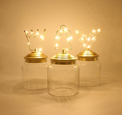 Barattolo di vetro con tappo in allumino oro decoro Angelo Led : Barattoli natalizi - 1202156