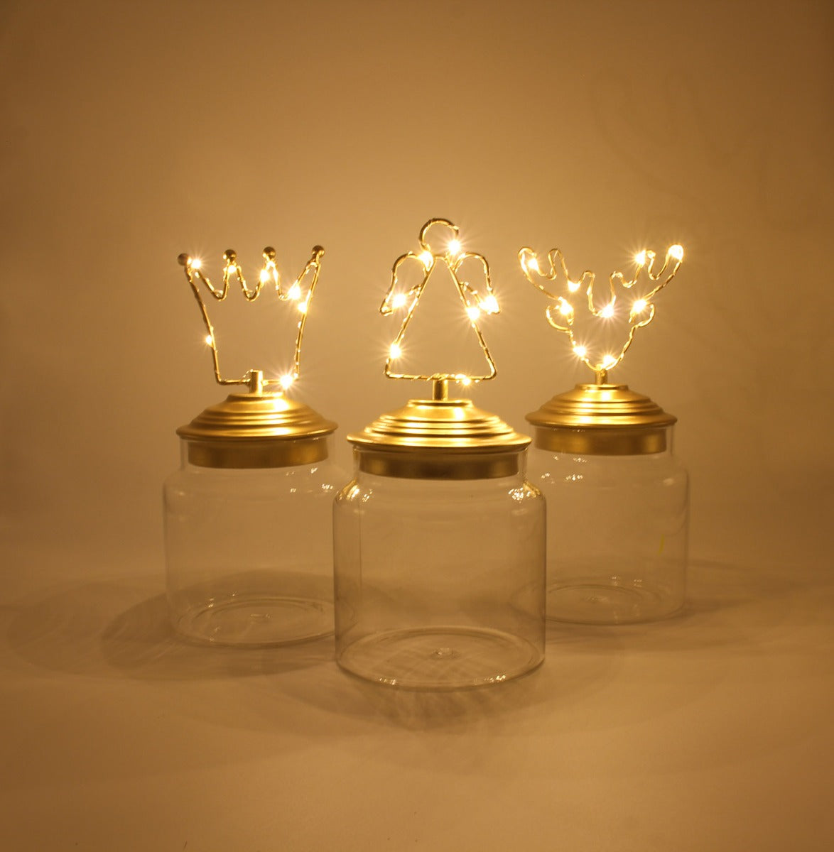 Barattolo di vetro con tappo in alluminio oro decoro Corona Led : Barattoli natalizi - 1202232
