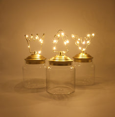 Barattolo di vetro con tappo in alluminio oro decoro Alce Led : Barattoli natalizi - 1202155