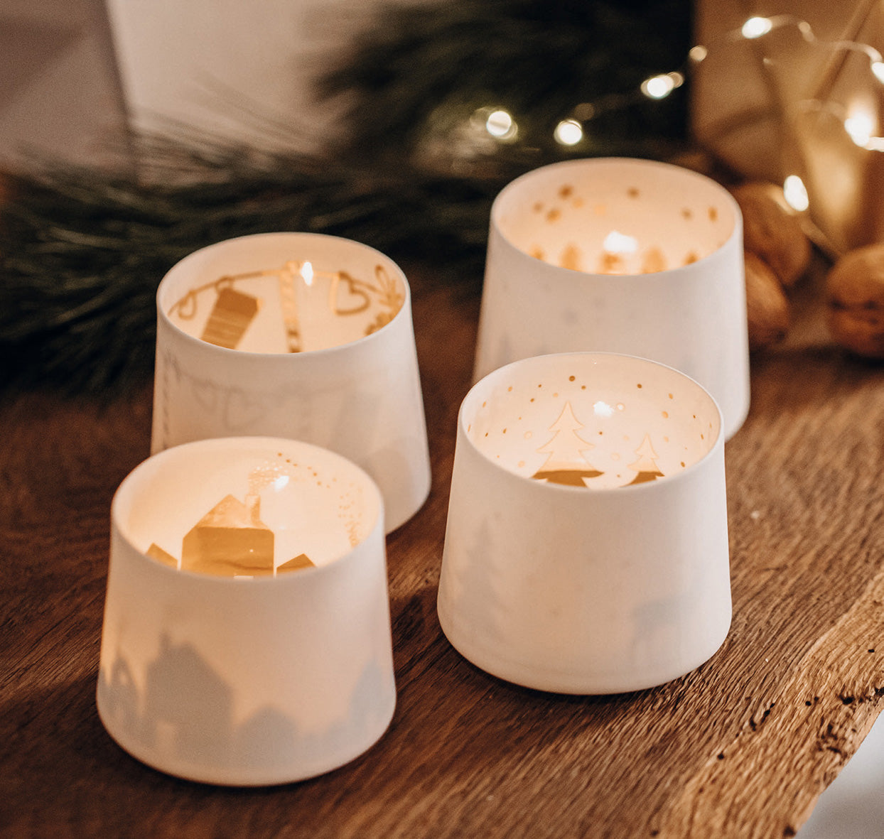 Bicchiere Porta Tealight Design In Porcellana Bianca Opaca Alce - 4990079