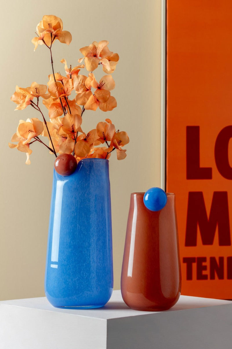 Vaso Bolita M Arancione con Pallina Azzurra | Vasi di Design in Vetro Colorato - PT4153LO