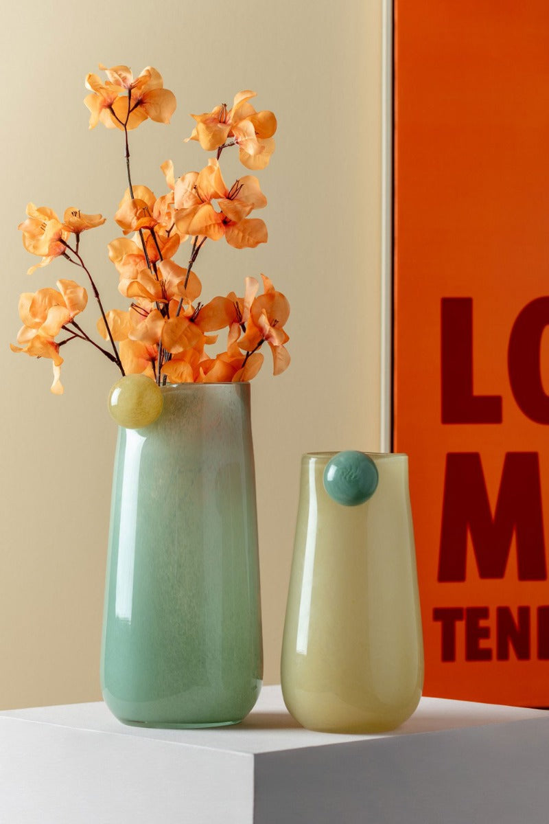 Vaso Bolita M Giallo Chiaro con Pallina Grigia | Vasi di Design in Vetro Colorato - PT4153LY