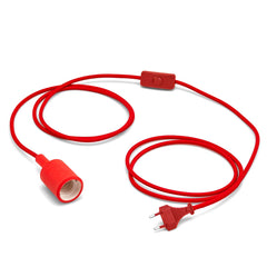 Portalampada in silicone con cavo tessile cotone rosso ed interruttore design vintage - 712498,40