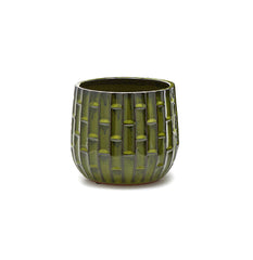 Vaso Cachepot Simil Bamboo in Terracotta Verde H21 D23 EDG Enzo De Gasperi