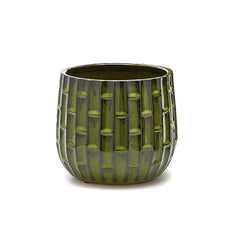 Vaso Cachepot Simil Bamboo in Terracotta Verde H27 D30 EDG Enzo De Gasperi