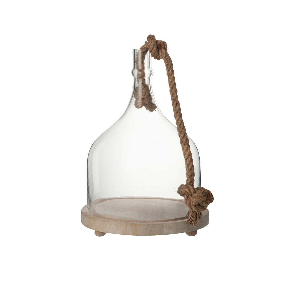 Campana in vetro trasparente con corda su base di legno - 68578