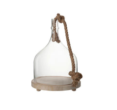Campana in vetro trasparente con corda su base di legno - 68578