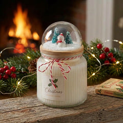 Candela Cupola Natalizia Muschio Bianco EDG Enzo De Gasperi ambientata con decorazioni di Natale
