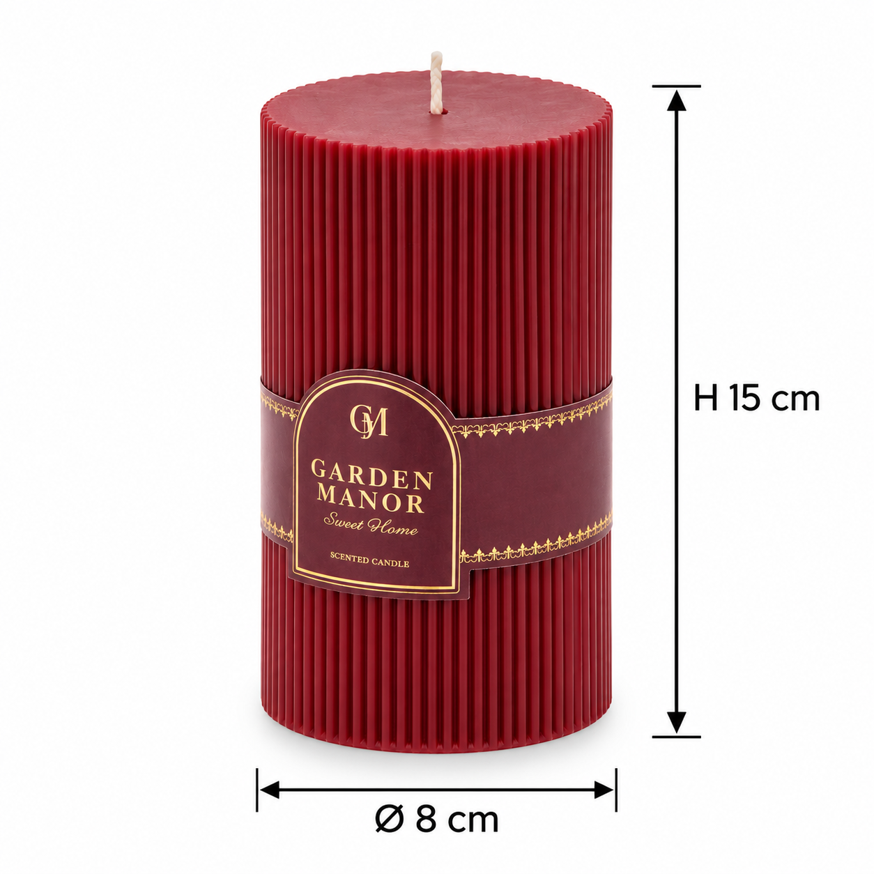 Candela Moccolo a Righe Bordeaux EDG Enzo De Gasperi con dimensioni H 15 cm Ø 8 cm