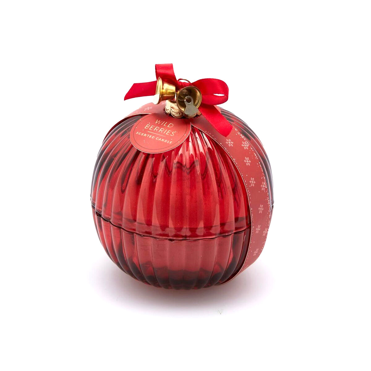 Candela con Sfera di Vetro rigato Rosso al profumo di Frutti di Bosco H11,5 X &Oslash;11 - 614046,BR