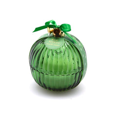 Candela con Sfera di Vetro rigato Verde al profumo di Cedro H11,5 X &Oslash;11 - 614046,CE