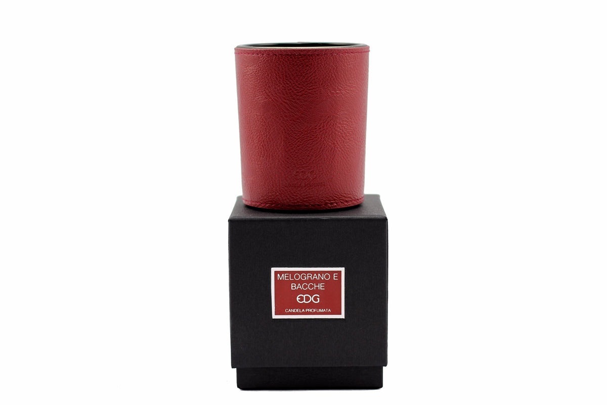 Melograno e Bacche: Candela profumata vetro e similpelle EDG - 615279,48