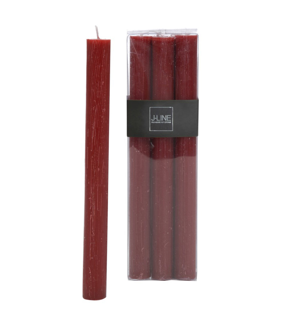 6 Candele rosse (rosso ciliegia) lunghe: candele di cera colorate J Line - 98934