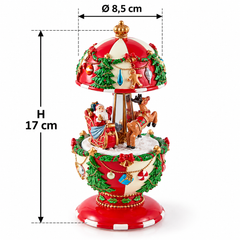 Carillon natalizio EDG con Babbo Natale sulla slitta e renna, altezza 17 cm e diametro 8,5 cm, con cupola decorata e dettagli natalizi.