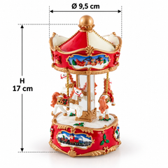 Carillon natalizio EDG a forma di giostra con cavalli, altezza 17 cm e diametro 9,5 cm, decorazione musicale con cavallini in movimento.