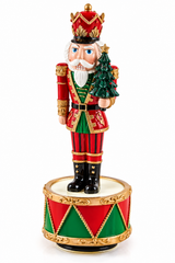 Carillon Natalizio Soldatino Schiaccianoci con Albero EDG Enzo De Gasperi H 22 × Ø 8 cm, con corona rossa e oro, uniforme natalizia e base a tamburo decorata