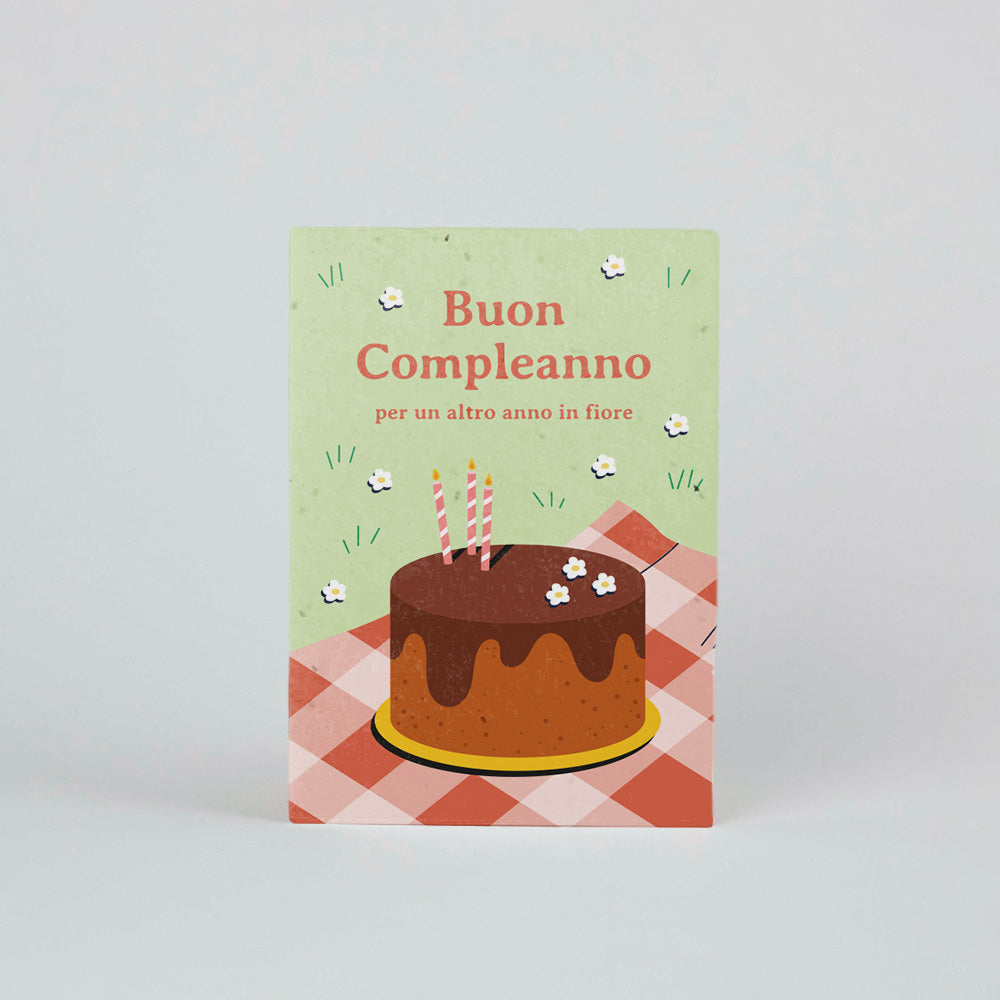 Cartolina Piantabile “Buon Compleanno” – Biglietto Ecologico con Semi di Camomilla