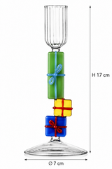 Candeliere Christmas Tales con pacchi regalo verde ambra e azzurro Ichendorf Milano H17 D8 Cm