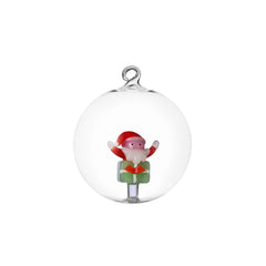 Palla di Natale Christmas Tales in vetro con Babbo Natale su pacco regalo verde Ichendorf Milano