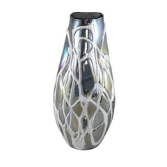 Vaso Conck Grey H45 | Vaso in vetro soffiato a mano con motivo bianco a rilievo - 716345