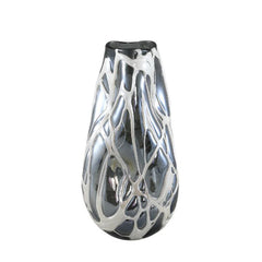 Vaso Conck Grey H36 | Vaso in vetro soffiato a mano con motivo bianco a rilievo - 716344