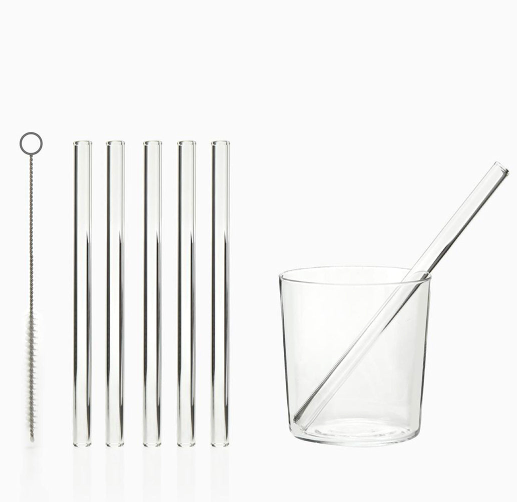 Set 6 cannucce in vetro trasparente riutilizzabili H15 + spazzolina - 102954