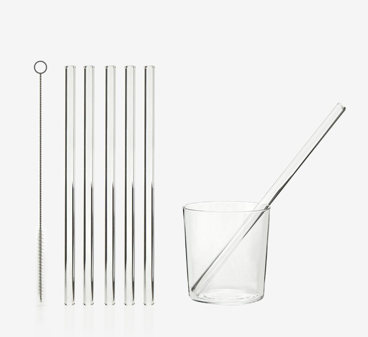 Set 6 cannucce in vetro trasparente riutilizzabili H23 + spazzolina - 102953