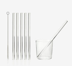 Set 6 cannucce in vetro trasparente riutilizzabili H23 + spazzolina - 102953