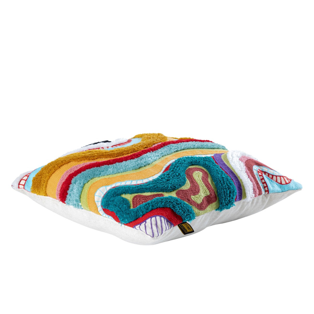Cuscino Quadrato Ricamato Courtneay Blue a Righe Colorate - 724501